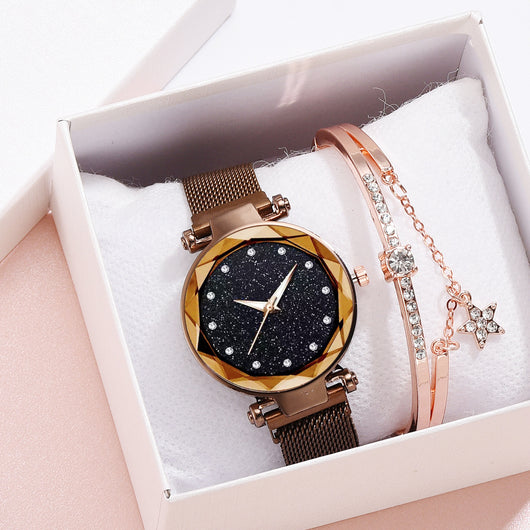 Conjunto de Reloj Pulsera Lujo para Mujer Elegante Cielo Estrellado Cierre Magnético - Image 7