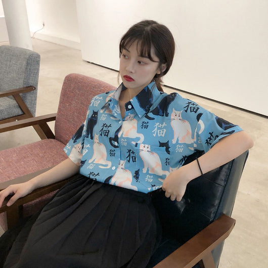 Playera Estilo Harajuku con Estampado de Gatos - Image 3