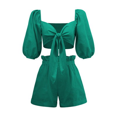 Conjunto Casual Mujer: Cardigan Lanterna Manga Ancha + Short Wide Leg con Bolsillos - Image 33