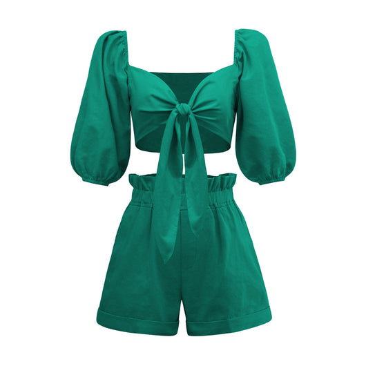 Conjunto Casual Mujer: Cardigan Lanterna Manga Ancha + Short Wide Leg con Bolsillos - Image 33
