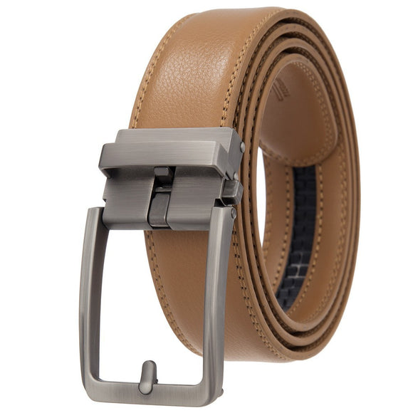 Cinturón Ejecutivo de Cuero Doble Capa con Hebilla Automática Resistente a Perforaciones