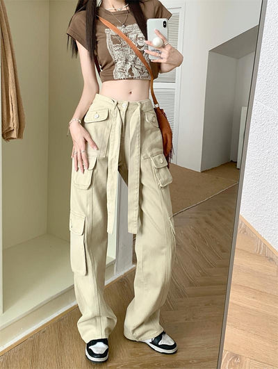 Pantalones Cargo Sueltos Vintage Americano con Múltiples Bolsillos y Detalles Desgastados - Image 19