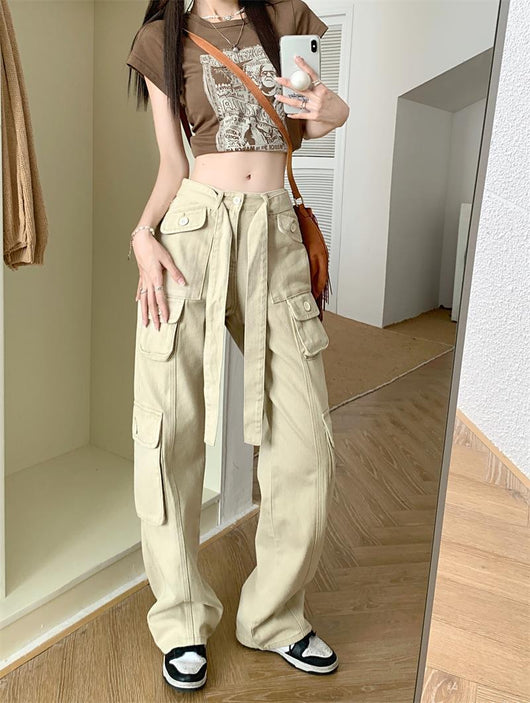 Pantalones Cargo Sueltos Vintage Americano con Múltiples Bolsillos y Detalles Desgastados - Image 19