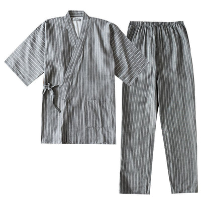 Pijama Doble Capa de Algodón a Rayas con Cordones Estilo Japonés - Image 11