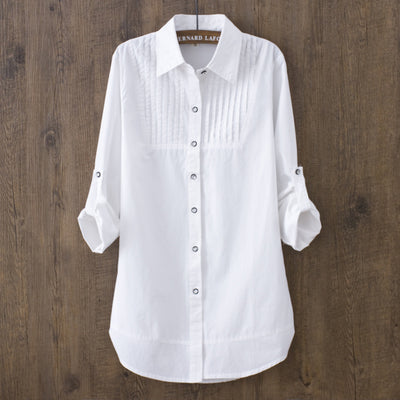 Blusa Blanca de Algodón Manga Larga Ajustada para Mujer - Prenda Base Versátil - Image 3