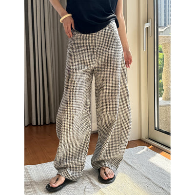 Pantalones de Lino Ancho Cuadros Mujer - Cómodos y Transpirables - Image 3