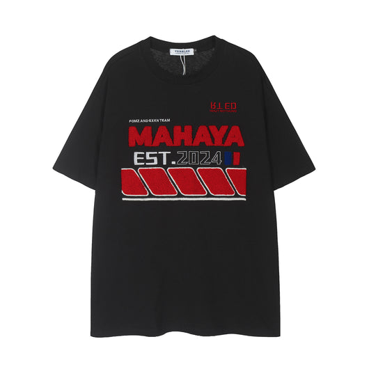 Camiseta Suelta con Letras Bordadas para Hombre