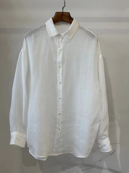 Blusa Holgada de Tencel y Lino Vintage para Mujer - Manga Larga Casual - Image 6