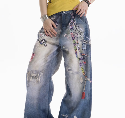 Jeans Retro Americano con Estampado de Caricaturas - Image 11