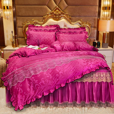 Juego de Cama Acolchado con Volante de Encaje y Terciopelo - Image 3