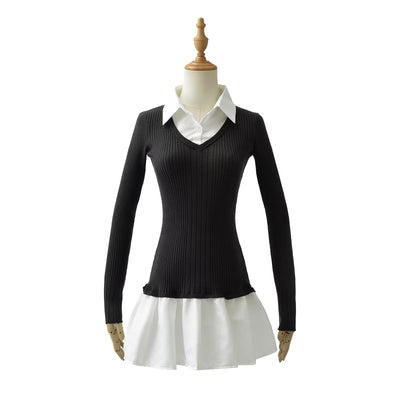 Suéter Preppy Falso Dos Piezas para Otoño e Invierno - Image 16