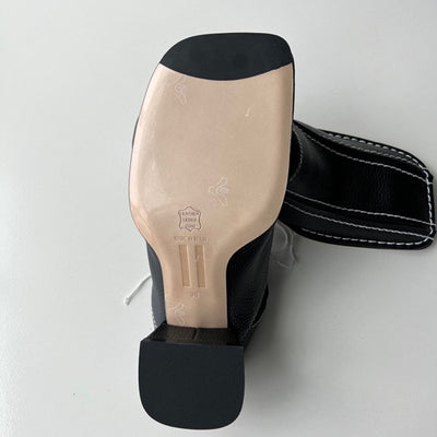 Zapato Retro Cuadrado Mujer Cuero Genuino Tacón Medio Grueso - Image 3