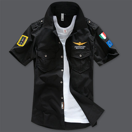 Camisa Militar Manga Corta Bordada para Hombre - Image 3