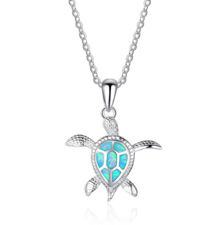 Collar colgante tortuga marina con ópalo azul y plata laminada para mujer - Image 10