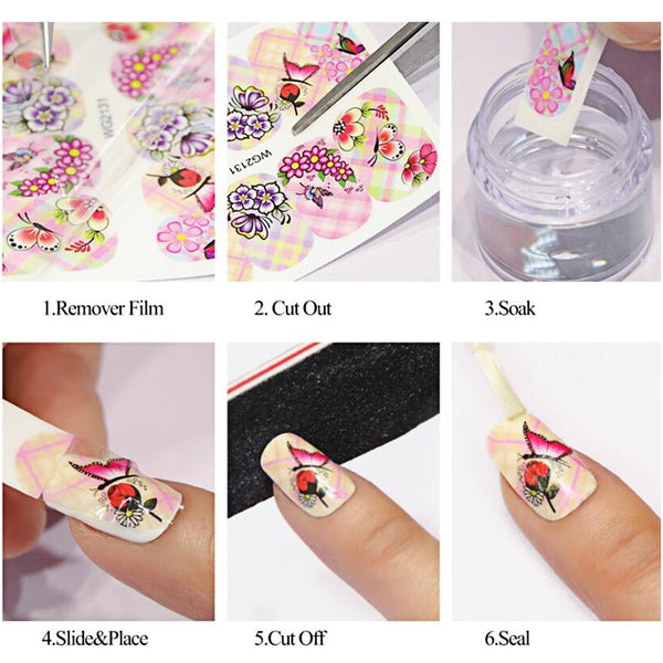 Calcomanías de Uñas Mariposas y Flores - Transfers de Agua para Decoración de Manicura