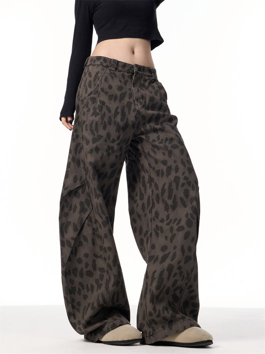 Pantalones Jeans Leopardo Retro Mujer Cintura Alta Pierna Ancha - Image 14