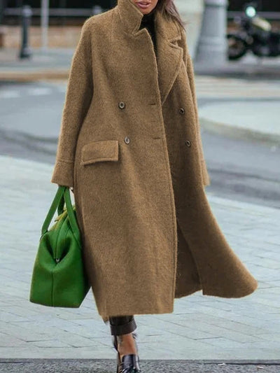 Abrigo Largo de Lana Tejida Color Sólido Otoño e Invierno - Image 3