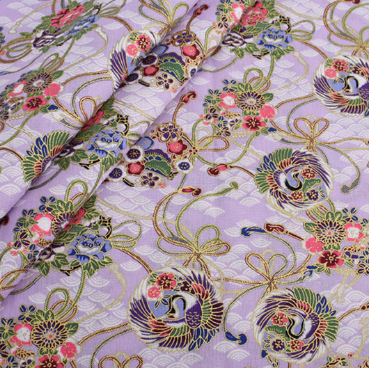 Tela con Estampado en Oro Caliente Estilo Japonés - Hada, Grulla y Pavo Real - Image 5