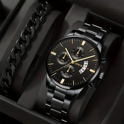 Set de 2 Relojes de Acero para Hombre con Pulsera - Diseño Ejecutivo Tres Ojos - Image 12
