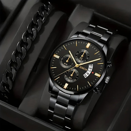 Set de 2 Relojes de Acero para Hombre con Pulsera - Diseño Ejecutivo Tres Ojos - Image 12