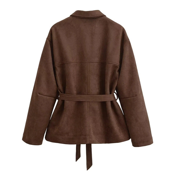 Chaqueta Camisa Polo Suede con Cinturón - Manga Larga Oversize