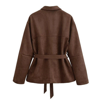 Chaqueta Camisa Polo Suede con Cinturón - Manga Larga Oversize - Image 2