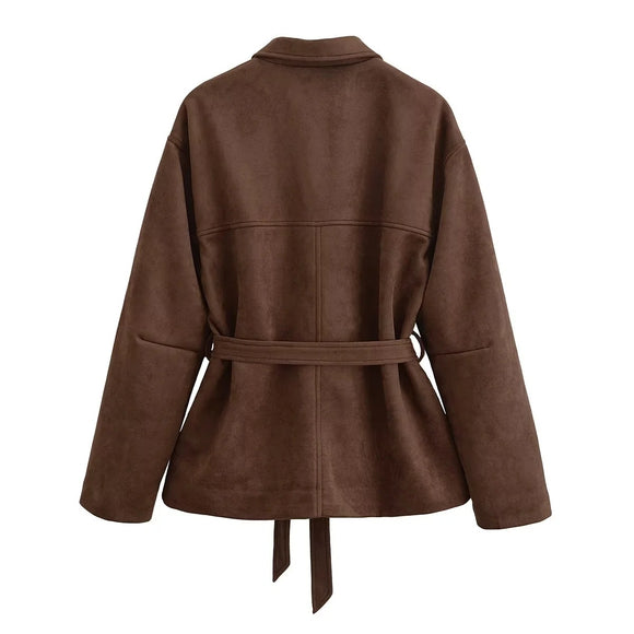 Chaqueta Camisa Polo Suede con Cinturón - Manga Larga Oversize