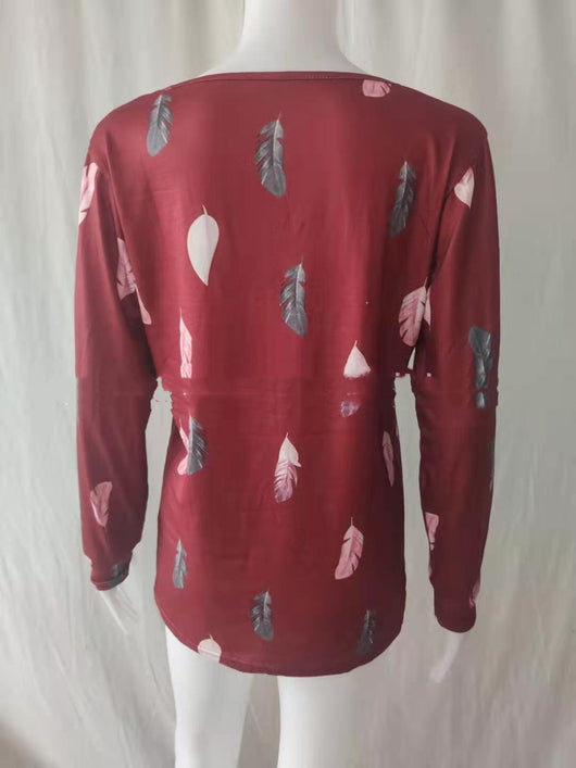 Blusa Holgada con Cremallera y Estampado de Plumas para Mujer - Image 4