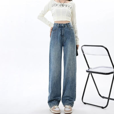 Pantalones Vaqueros de Cintura Alta y Pierna Ancha para Mujer - Diseño Versátil para Primavera y Otoño - Image 5