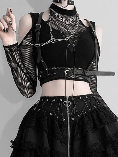 Blusa Manga Larga con Paneles de Malla y Hombro Descubierto - Image 12
