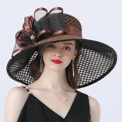 Sombrero de Ala Ancha con Decoración de Flores en Malla - Image 16