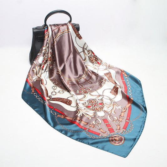 Pañuelo de Seda Estampado Cuadrado Retro para Mujer