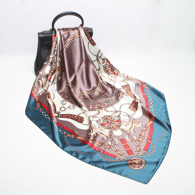 Pañuelo de Seda Estampado Cuadrado Retro para Mujer