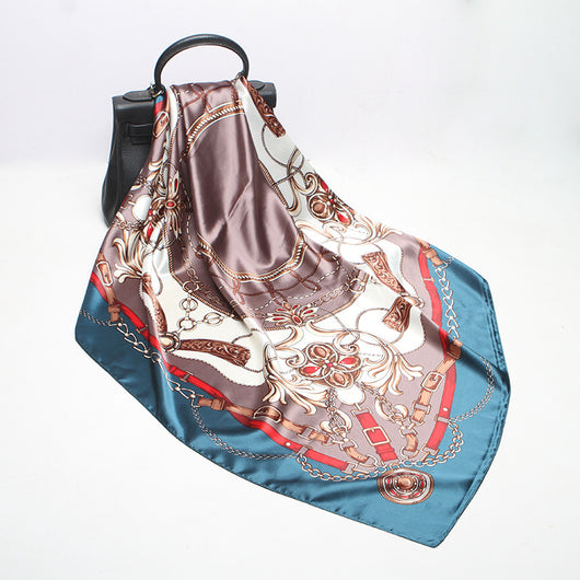 Pañuelo de Seda Estampado Cuadrado Retro para Mujer