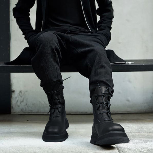 Botas de Cuero para Hombre Plataforma Mid Top Estilo Tendencia