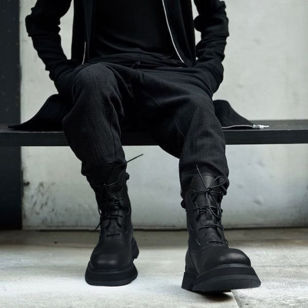 Botas de Cuero para Hombre Plataforma Mid Top Estilo Tendencia