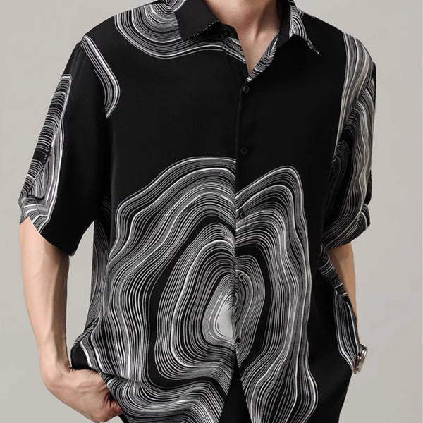 Camisa Casual Hombre Manga Corta Contraste Retro Suelta