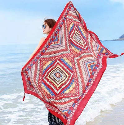 Rebozo Étnico de Algodón con Protección Solar y Flecos - Image 11