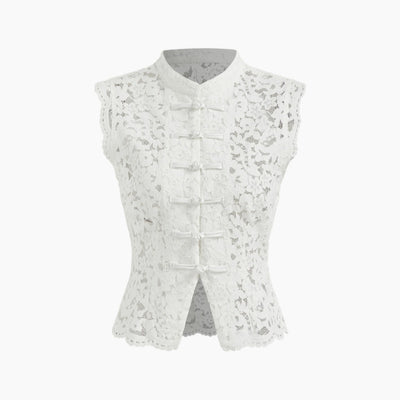 Blusa Sin Mangas con Cuello Tipo Solapa y Detalles de Encaje - Image 3