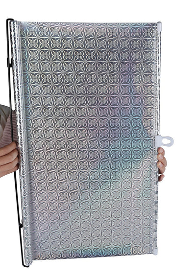 Black perforated roller blind with suction cups for window sun protection, measuring 60x40cm, shown extended. - Image 12