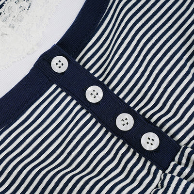 Blusa Rayada de Cintura Alta con Detalle de Encaje y Manga Larga Versátil - Image 18