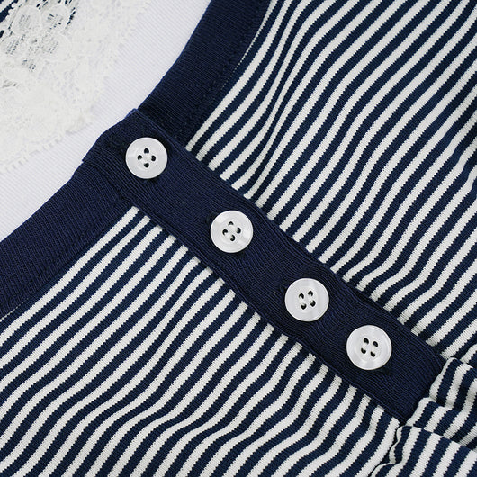 Blusa Rayada de Cintura Alta con Detalle de Encaje y Manga Larga Versátil - Image 18