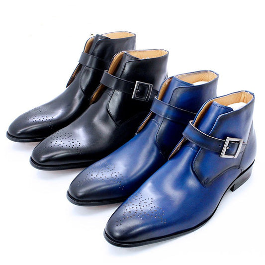 Botas Casuales de Cuero para Hombre con Punta Afilada y Suela Baja