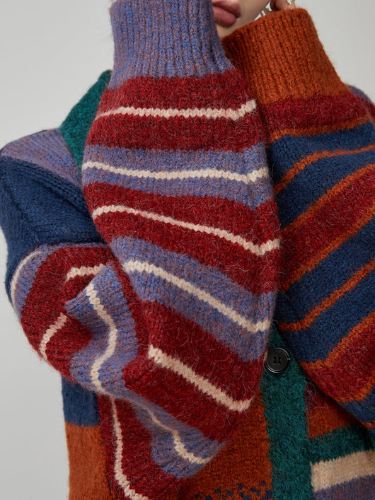 Suéter Abrigo Retro con Rayas de Colores para Mujer - Image 11