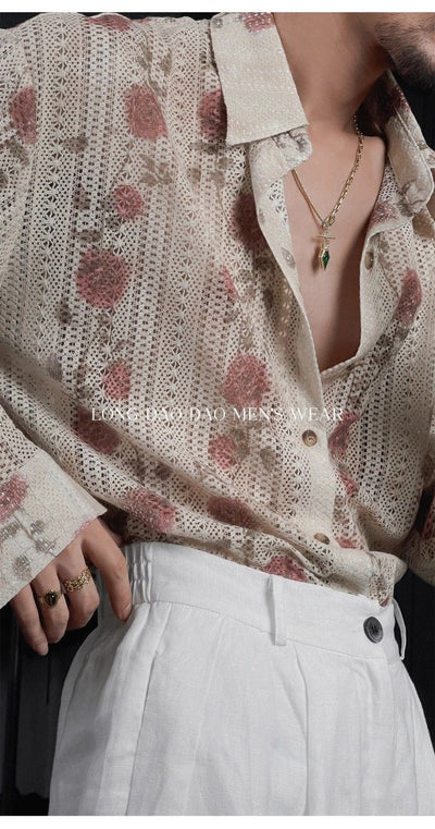 Camisa Manga Larga Floral Calada para Hombre - Image 8