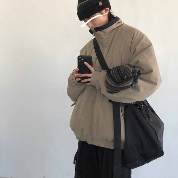 Abrigo Acolchado Retro Japonés con Cuello Alto para Hombre