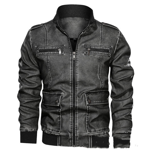 Chaqueta de Cuero PU 3D con Solapa y Color Liso para Hombre - Image 5