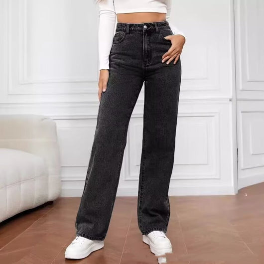 Jeans Rectos de Cintura Alta Estilo Dulce y Picante para Mujer - Image 5
