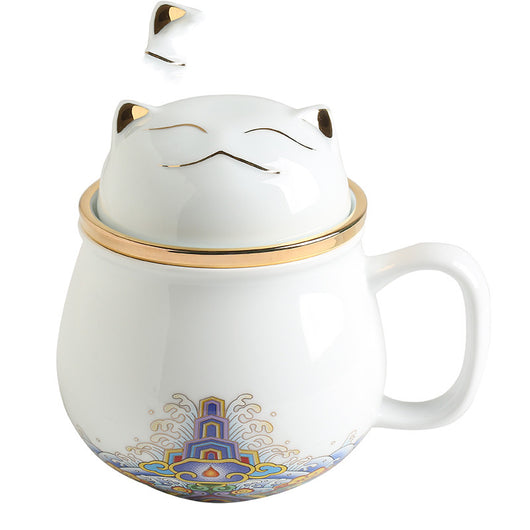 Taza de Té Cerámica Ciudad Prohibida con Tapa - Separador de Infusiones - Image 37