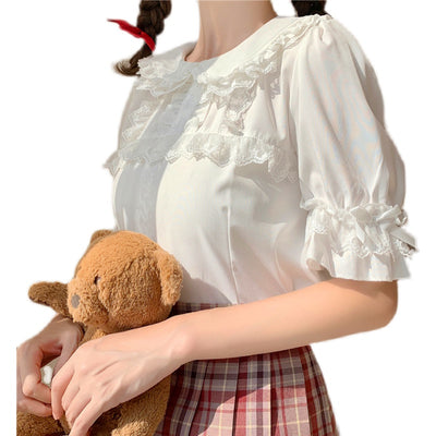 Blusa Soft Girl Cuello Muñeca Manga Corta Dulce - Image 5